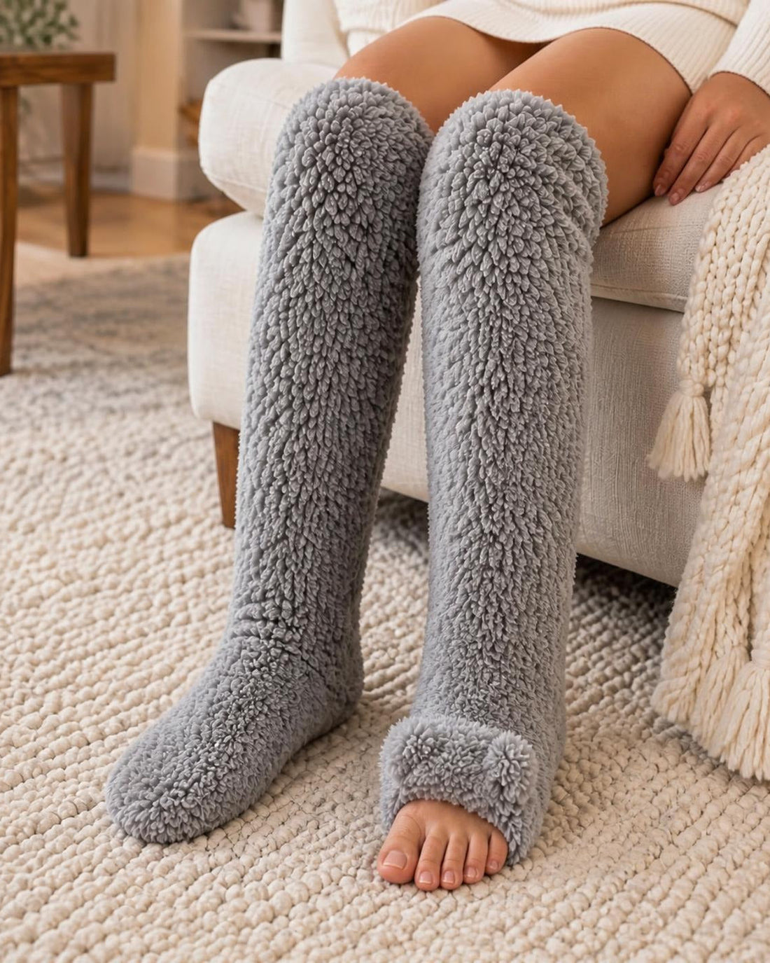 Fog Silver Gray SŌLA CloudFlex™ Socks with one toe flap open and one closed