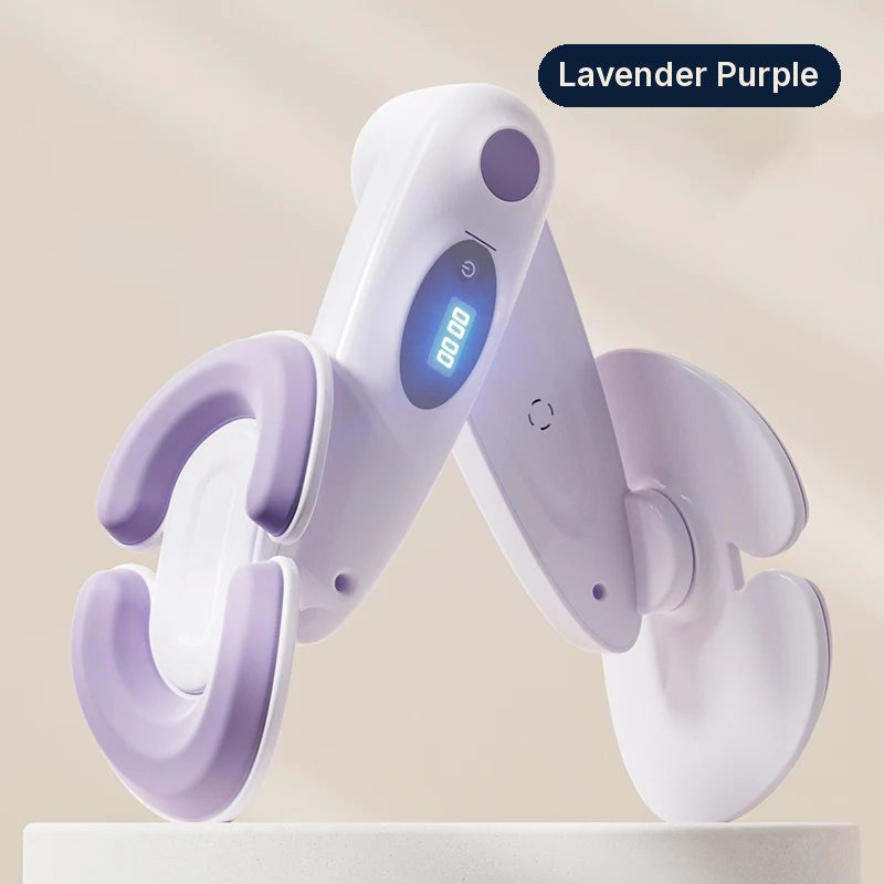 SŌLA Halo leg trainer in Lavender Purple with white frame and blue LED counter, front view